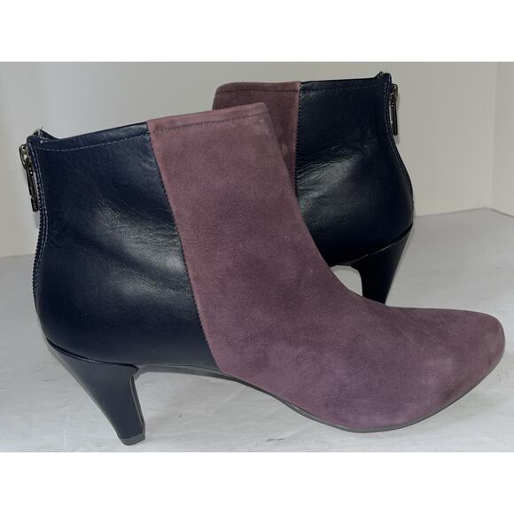 TSUBO Suede Leather ankle BOOTS Sz 7.5 navy purple colorblock heel NEW - Picture 8 of 9